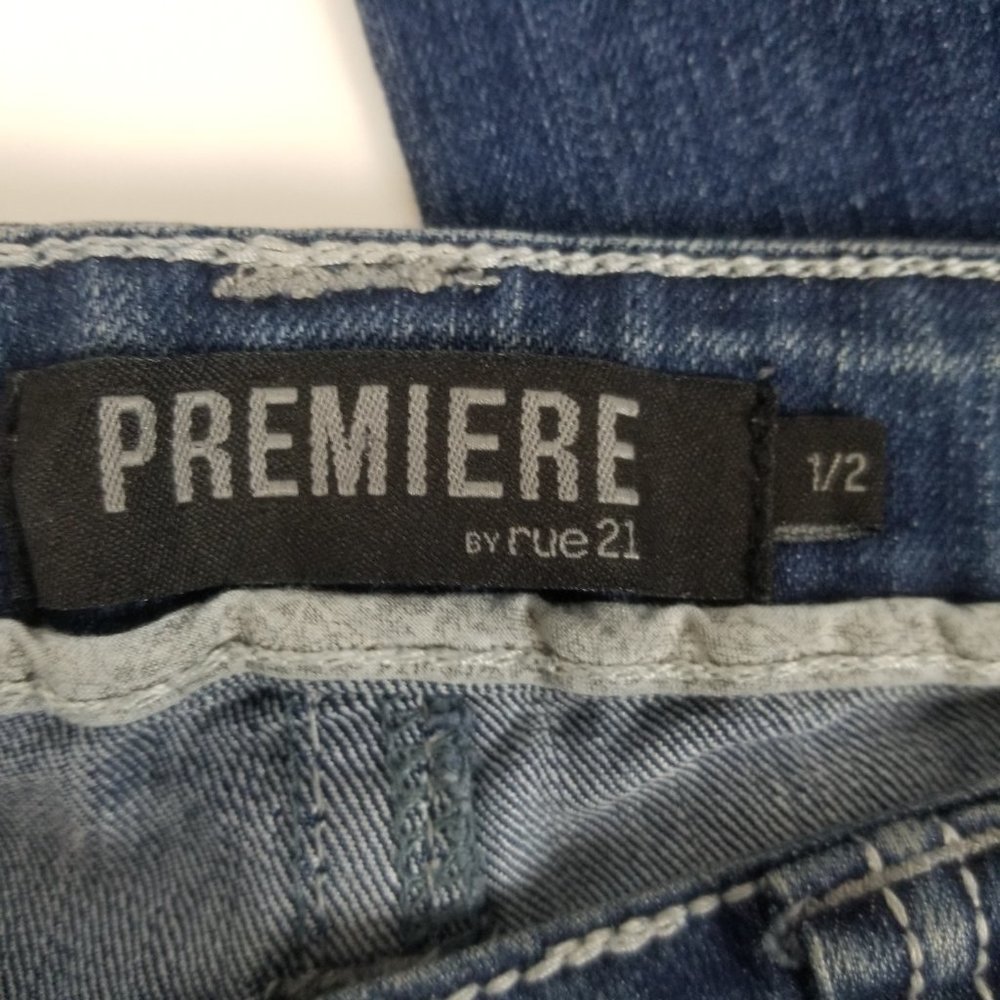 PREMIER by RUE21 Jeans Size 1/2 Slim Boot Cut Cross on Right Leg - Picture 6 of 9